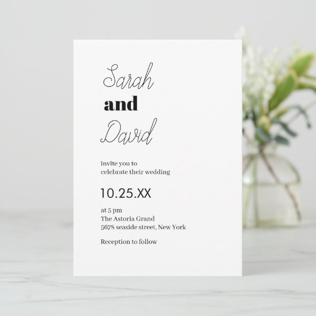 Marriage chic Modern black and white wedding Invitation (Standing Front)
