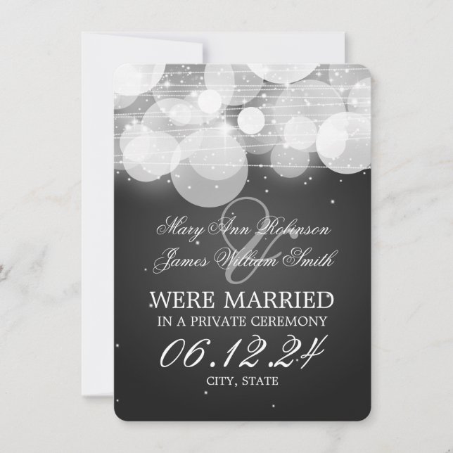 Marriage Elopement Glow & Sparkle Black Announcement (Front)