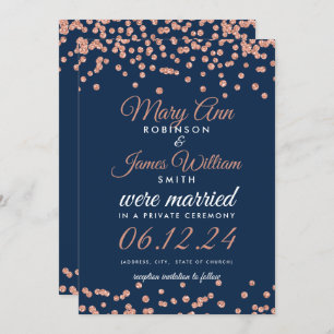 Marriage Elopement Rose Gold Glitter Confetti Navy Invitation