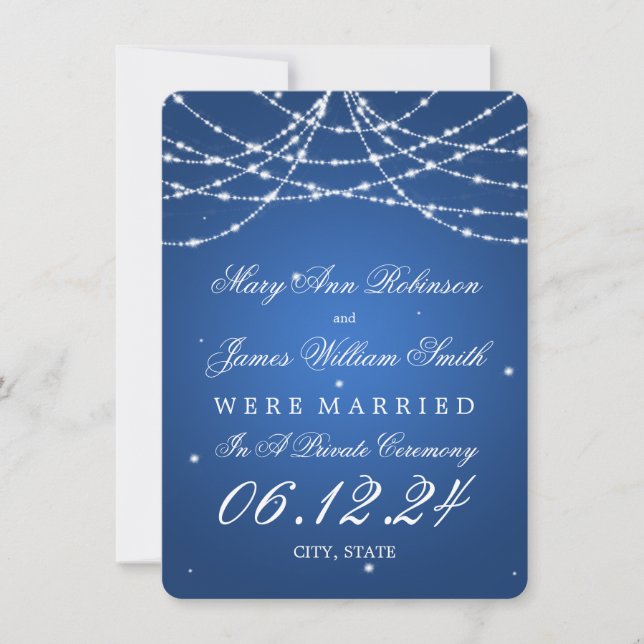 Marriage / Elopement Sparkling String Blue Announcement (Front)