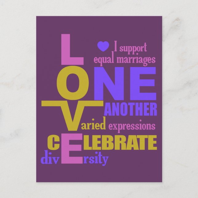 Marriage Equality / One Love custom postcard (Front)