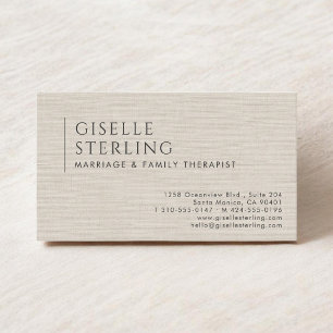 Marriage & Family Therapist Natural Linen Business Card