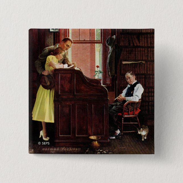 Marriage License by Norman Rockwell 15 Cm Square Badge (Front)