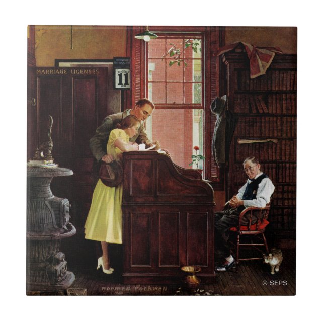 Marriage License by Norman Rockwell Ceramic Tile (Front)