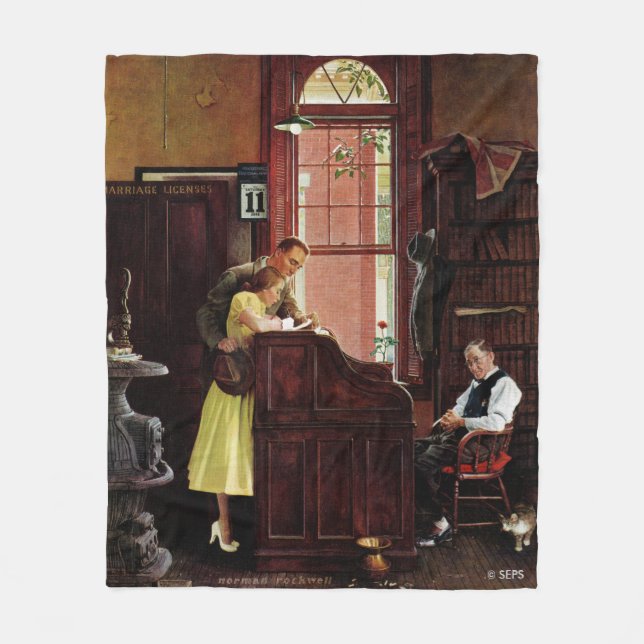 Marriage License by Norman Rockwell Fleece Blanket (Front)