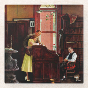Marriage License by Norman Rockwell Glass Coaster