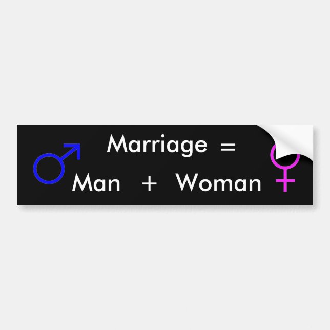MARRIAGE = MAN + WOMAN BUMPER STICKER (Front)