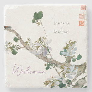 Marriage Minimalist Calligraphy Floral Lithograph Stone Coaster