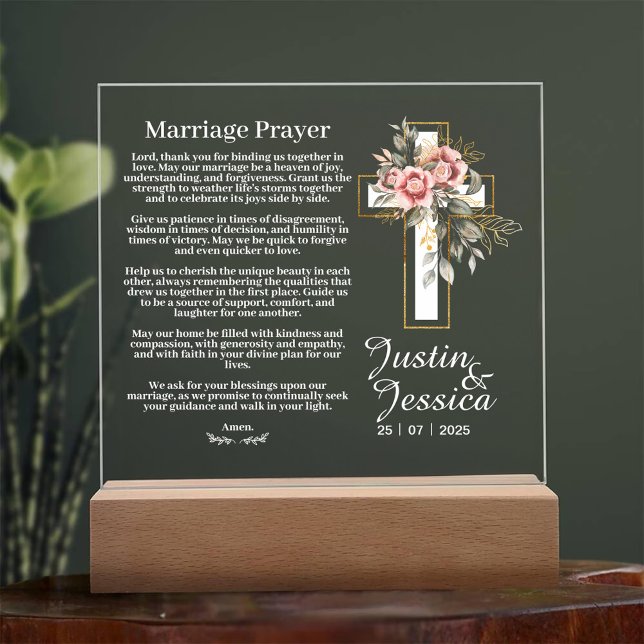 Marriage Prayer Christian Wedding Cross & Floral Acrylic Sign (Creator Uploaded)