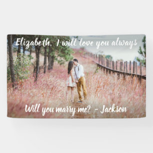 Marriage Proposal Marry Me Photo and White Script Banner