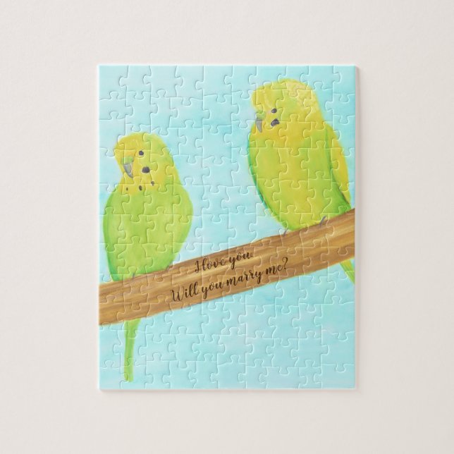 Marriage proposal parakeets puzzle for love birds (Vertical)