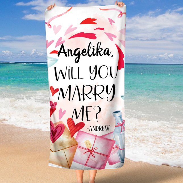 Marriage Proposal | Will You Marry Me? Custom Name Beach Towel (Marriage Proposal | Will You Marry Me? Custom Name Beach Towel)