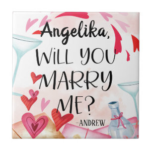 Marriage Proposal   Will You Marry Me? Custom Name Ceramic Tile
