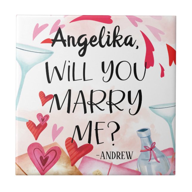 Marriage Proposal | Will You Marry Me? Custom Name Ceramic Tile (Front)