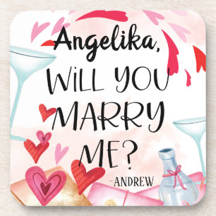 Marriage Proposal   Will You Marry Me? Custom Name Coaster