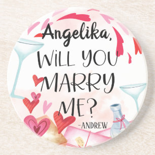 Marriage Proposal Will You Marry Me? Custom Name Coaster