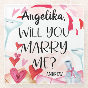 Marriage Proposal Will You Marry Me? Custom Name Glass Coaster
