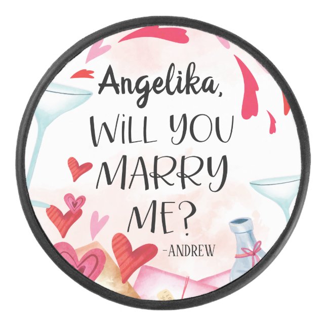 Marriage Proposal | Will You Marry Me? Custom Name Hockey Puck (Front)
