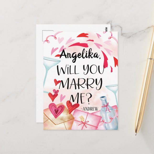 Marriage Proposal | Will You Marry Me? Custom Name Postcard (Front/Back In Situ)
