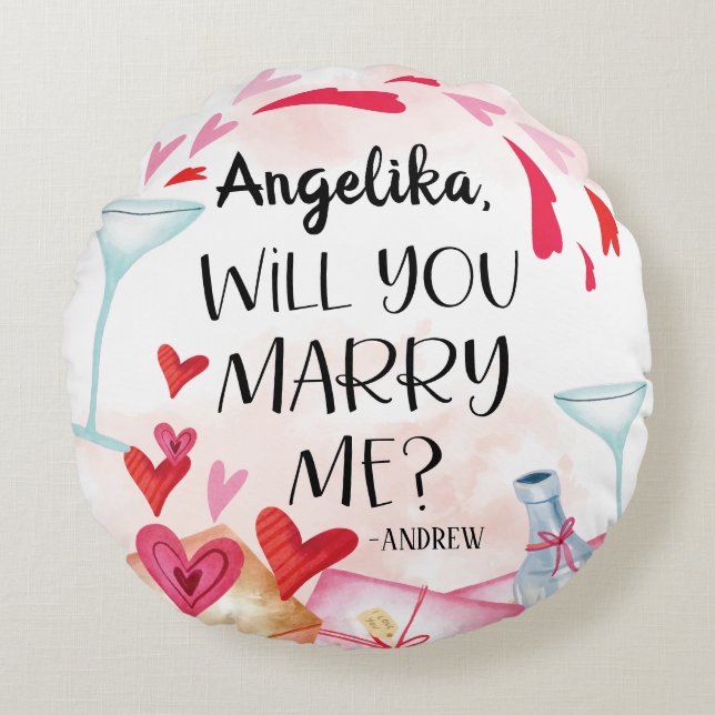 Marriage Proposal | Will You Marry Me? Custom Name Round Cushion (Front)