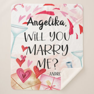 Marriage Proposal Will You Marry Me? Custom Name Sherpa Blanket