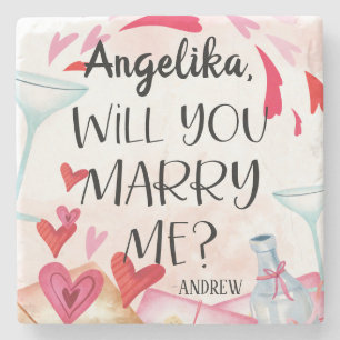 Marriage Proposal Will You Marry Me? Custom Name Stone Coaster