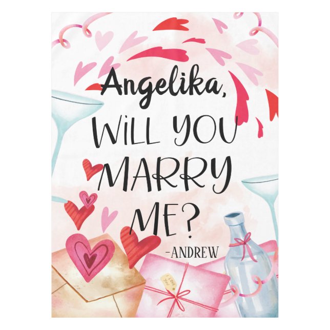 Marriage Proposal | Will You Marry Me? Custom Name Tablecloth (Front)