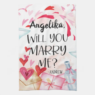 Marriage Proposal Will You Marry Me? Custom Name Tea Towel