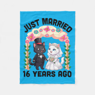 Married 16 Years Ago Wedding Anniversary Cat Fleece Blanket
