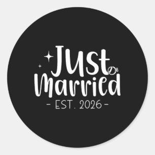 Married 2026 Couple Newlywed Bride and Groom Classic Round Sticker