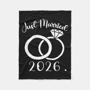 Married 2026 Wedding Rings Matching Couple Fleece Blanket