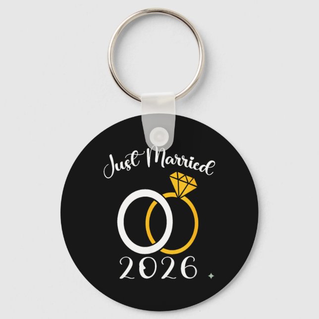 Married 2026 Wedding Rings Matching Couple Key Ring (Front)