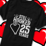 Married 25 Years Fishing Funny 25th Anniversary T-Shirt<br><div class="desc">This fun 25th wedding anniversary design is perfect for fishing couples that have been married for 25 years and are still hooked on each other & love to go fishing! Great for a 25th wedding anniversary party to celebrate 25 years of marriage! Features 'Still Hooked After 25 Years' wedding anniversary...</div>