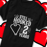 Married 2 Years Fishing Funny 2nd Anniversary T-Shirt<br><div class="desc">This fun 2nd wedding anniversary design is perfect for fishing couples that have been married for 2 years and are still hooked on each other & love to go fishing! Great for a 2nd wedding anniversary party to celebrate 2 years of marriage! Features 'Still Hooked After 2 Years' wedding anniversary...</div>