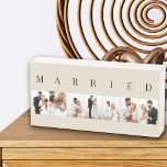 MARRIED 7 Picture Photo Collage Natural and Black Wooden Box Sign<br><div class="desc">Modern wooden box sign, personalised with your wedding photos. A stylish design in neutral colour palette of natural and black - perfect for newlyweds and anniversary gifts. The photo template is set up for you to add 7 of your favourite pictures which are displayed in portrait format in a simple...</div>