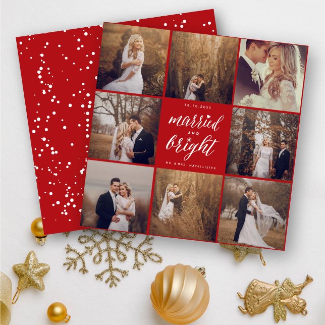 Married And Bright 8 Photo Collage Modern Wedding Holiday Card (Creator Uploaded)