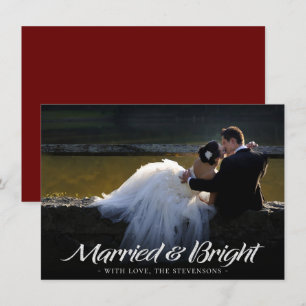 Married and Bright Christmas Festive Red Photo Holiday Card