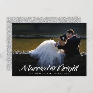 Married and Bright Christmas   Modern Silver Photo Holiday Card