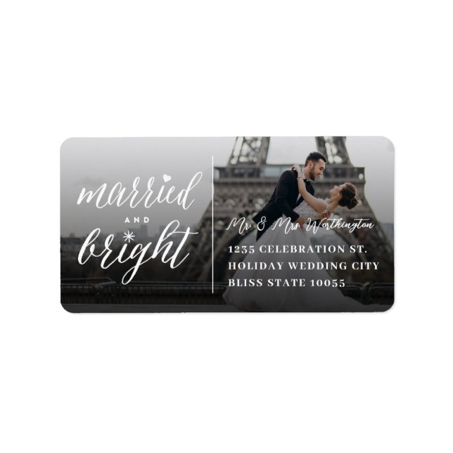 Married And Bright Christmas Photo Address Labels (Front)
