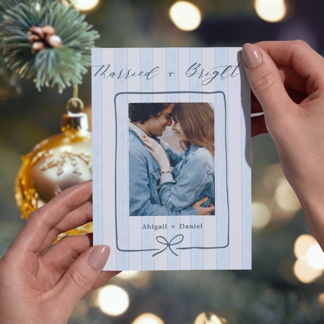 Married and Bright Hand Drawn Frame Photo Wedding Thank You Card (Creator Uploaded)