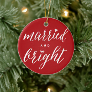 Married And Bright Holiday Wedding Photo Christmas Ceramic Tree Decoration