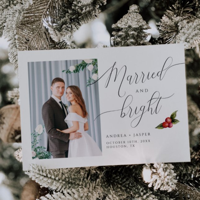 Married and Bright Mistletoe Photo Holiday Card (Creator Uploaded)