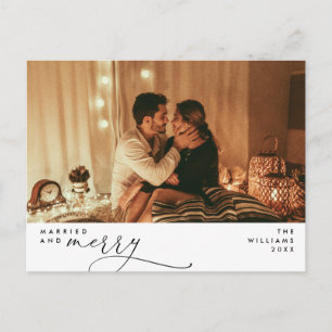 Married and Bright Modern Script Photo Holiday  Postcard