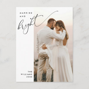 Married and Bright, Modern Script Photo Holiday Postcard