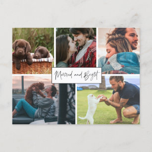 Married and Bright Newlywed Couple Photo Holiday Postcard