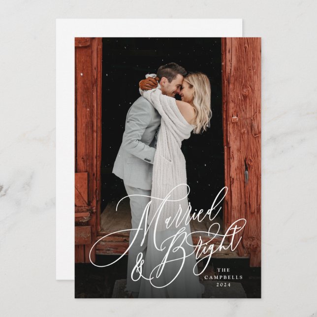 Married and Bright Newlywed Green Holiday Card (Front/Back)