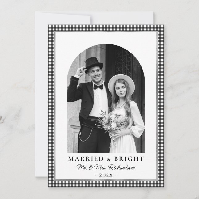 Married and Bright Newlywed Photo Black White  Holiday Card (Front)