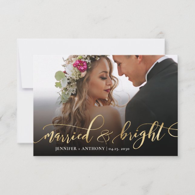 Married and Bright Newlyweds Photo Christmas Card (Front)