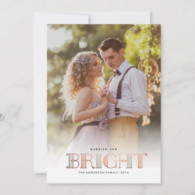MARRIED AND BRIGHT photo christmas greeting card (Front)