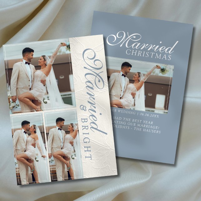 Married and Bright Photo Grid Newlywed Holiday Card (Capture the love from your wedding day with this Married and Bright Photo Grid Newlywed Holiday Card)